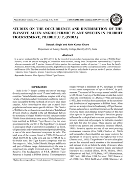 Studies on the Occurrence and Distribution of the Invasive Alien Angiospermic Plant Species in Pilibhit Tiger Reserve, Pilibhit, U.P., (India)