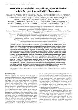 WISSARD at Subglacial Lake Whillans, West Antarctica: Scientific Operations and Initial Observations