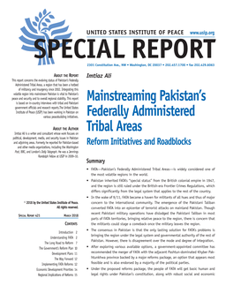 Mainstreaming Pakistan's Federally Administered Tribal Areas