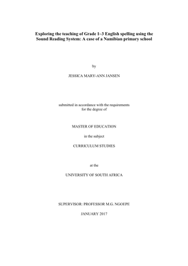 Exploring the Teaching of Grade 1–3 English Spelling Using the Sound Reading System: a Case of a Namibian Primary School