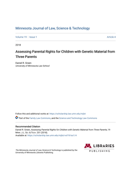 Assessing Parental Rights for Children with Genetic Material from Three Parents