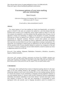 Uncommon Patterns of Core Term Marking and Case Terminology