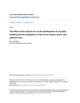 The Effect of the Calcium Ion on the Development of Soy Bean Seedling and the Antagonism of This Ion to Arsenic, Boron, and Selenium Ions