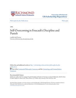 Self-Overcoming in Foucault's Discipline and Punish Ladelle Mcwhorter University of Richmond, Lmcwhort@Richmond.Edu