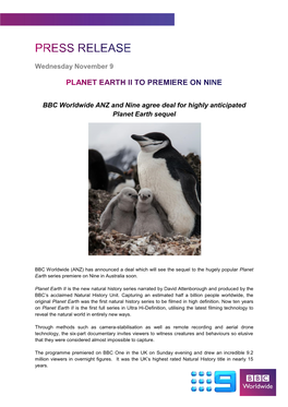 Wednesday November 9 BBC Worldwide ANZ and Nine Agree Deal for Highly Anticipated Planet Earth Sequel