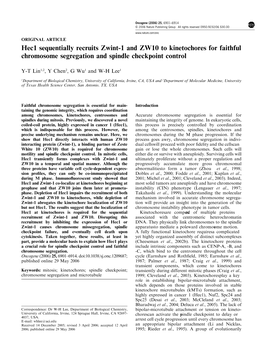 Hec1 Sequentially Recruits Zwint-1 and ZW10 to Kinetochores for Faithful Chromosome Segregation and Spindle Checkpoint Control