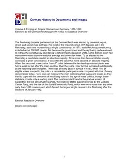 1 Volume 4. Forging an Empire: Bismarckian Germany, 1866-1890 Elections to the German Reichstag (1871-1890): a Statistical Overv