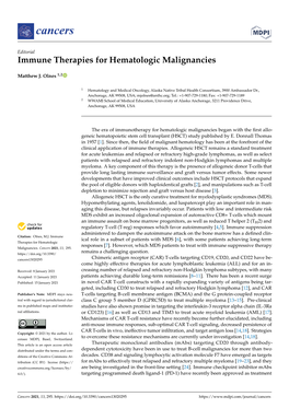 Immune Therapies for Hematologic Malignancies