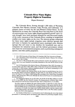 Colorado River Water Rights: Property Rights in Transition Megan Hennessyt