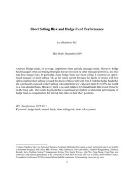 Short Selling Risk and Hedge Fund Performance.Pdf