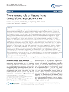The Emerging Role of Histone Lysine Demethylases in Prostate Cancer