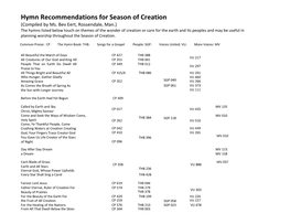 Hymn Recommendations for Season of Creation (Compiled by Ms