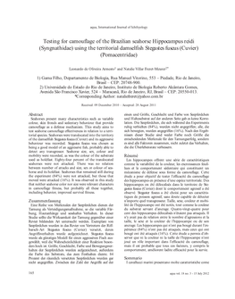 Testing for Camouflage of the Brazilian Seahorse Hippocampus Reidi (Syngnathidae) Using the Territorial Damselfish Stegastes Fuscus (Cuvier) (Pomacentridae)