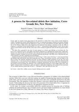 A Process for Fire-Related Debris Flow Initiation, Cerro Grande Fire, New