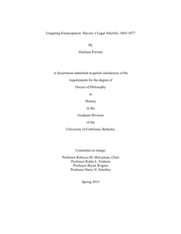 Slavery's Legal Afterlife, 1865-1877 by Giuliana Perrone