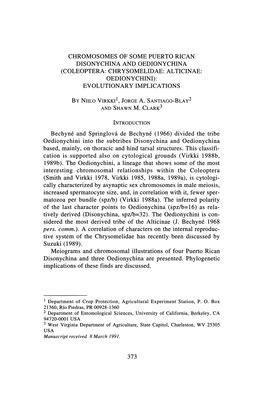 Coleoptera: Chrysomelidae: Alticinae: Oedionychini): Evolutionary Implications