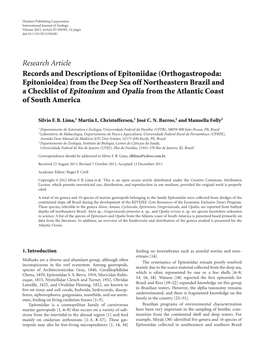 Records and Descriptions of Epitoniidae (Orthogastropoda: Epitonioidea) from the Deep Sea Off Northeastern Brazil and a Checklist of Epitonium and Opalia from the Atlantic Coast of South