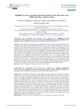 Amphibians of Varzea Environments and Floating Meadows of the Oxbow Lakes of the Middle Purus River, Amazonas, Brazil