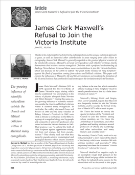 James Clerk Maxwell's Refusal to Join the Victoria Institute