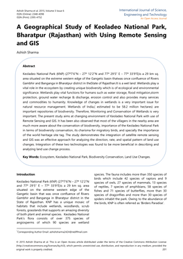 A Geographical Study of Keoladeo National Park, Bharatpur (Rajasthan) with Using Remote Sensing and GIS