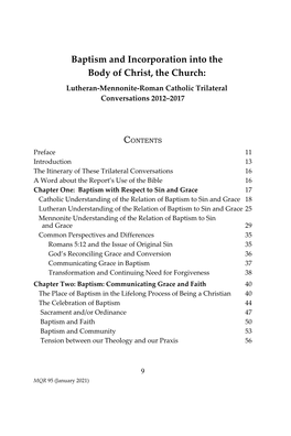 Baptism and Incorporation Into the Body of Christ, the Church: Lutheran-Mennonite-Roman Catholic Trilateral Conversations 2012–2017