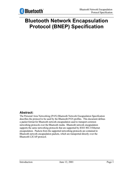 Bluetooth Network Encapsulation Protocol (BNEP) Specification