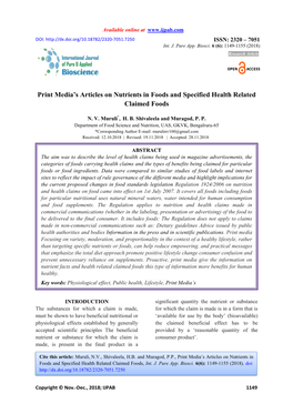 Print Media's Articles on Nutrients in Foods and Specified Health