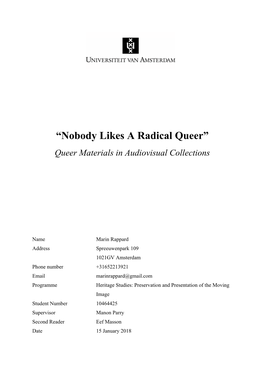 “Nobody Likes a Radical Queer” Queer Materials in Audiovisual Collections