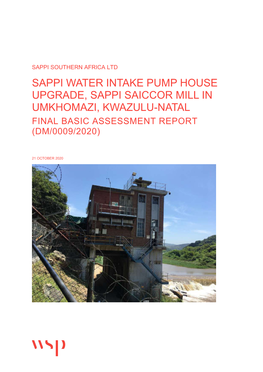 Sappi Water Intake Pump House Upgrade, Sappi Saiccor Mill in Umkhomazi, Kwazulu-Natal Final Basic Assessment Report (Dm/0009/2020)