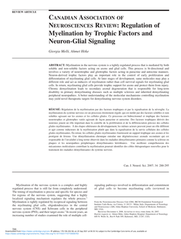 NEUROSCIENCES REVIEW: Regulation of Myelination by Trophic Factors and Neuron-Glial Signaling