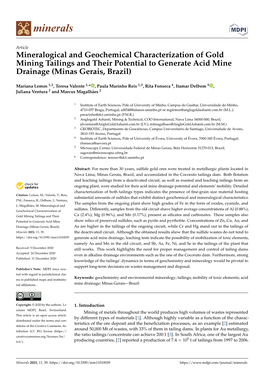 Mineralogical and Geochemical Characterization of Gold Mining Tailings and Their Potential to Generate Acid Mine Drainage (Minas Gerais, Brazil)