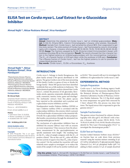 ELISA Test on Cordia Myxa L. Leaf Extract for Α-Glucosidase Inhibitor