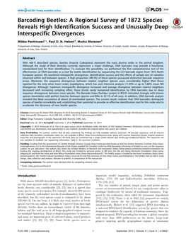 Barcoding Beetles: a Regional Survey of 1872 Species Reveals High Identification Success and Unusually Deep Interspecific Divergences