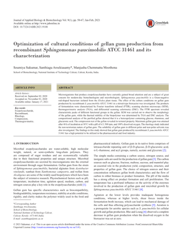 Optimization of Cultural Conditions of Gellan Gum Production from Recombinant Sphingomonas Paucimobilis ATCC 31461 and Its Characterization