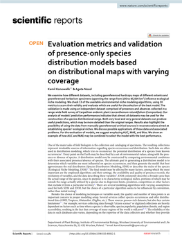 Evaluation Metrics and Validation of Presence-Only Species Distribution