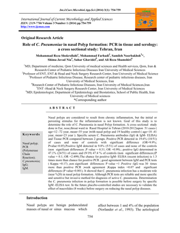 Role of C. Pneumoniae in Nasal Polyp Formation: PCR in Tissue And