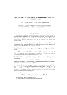 Distribution of Quadratic Non-Residues Which Are Not Primitive Roots