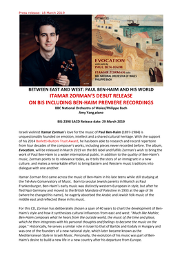 Itamar Zorman's Debut Release on Bis Including