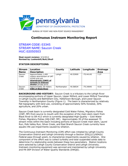 Continuous Instream Monitoring Report