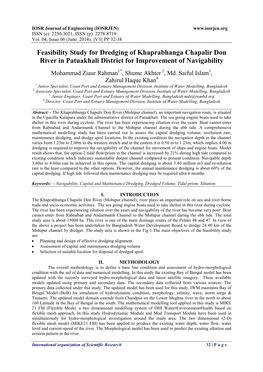 Feasibility Study for Dredging of Khaprabhanga Chapalir Don River in Patuakhali District for Improvement of Navigability