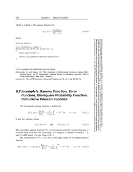 6.2 Incomplete Gamma Function, Error Function, Chi-Square Probability Function, Cumulative Poisson Function