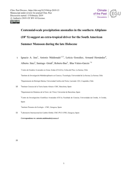 Centennial-Scale Precipitation Anomalies in the Southern Altiplano