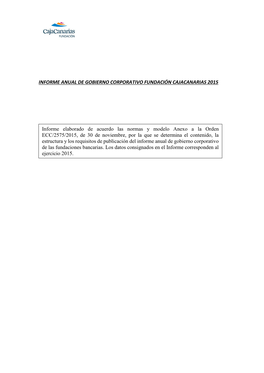 Informe Anual De Gobierno Corporativo Fundación Cajacanarias 2015