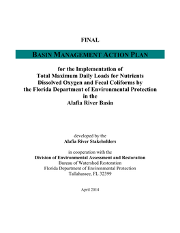 BASIN MANAGEMENT ACTION PLAN for the Implementation of Total Maximum Daily Loads for Nutrients, Dissolved Oxygen and Fecal Colif