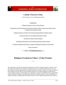 Religious Freedom in China: a False Promise