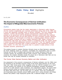 The Economic Consequences of German Unification: the Impact of Misguided Macroeconomic Policies
