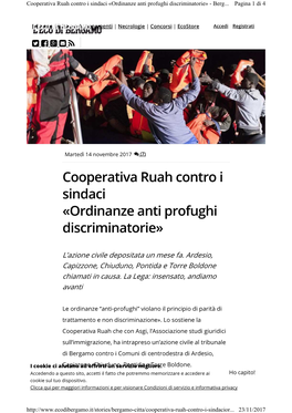 Cooperativa Ruah Contro I Sindaci «Ordinanze Anti Profughi Discriminatorie » - Berg