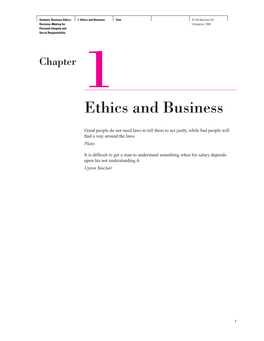 Ethics and Business Text © the Mcgraw−Hill Decision−Making for Companies, 2008 Personal Integrity and Social Responsibility C H a P T E R 1 Ethics and Business