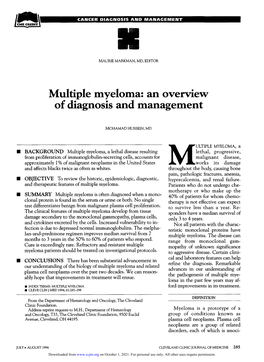 Multiple Myeloma: an Overview of Diagnosis and Management