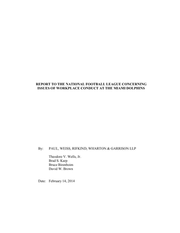 Report to the National Football League Concerning Issues of Workplace Conduct at the Miami Dolphins